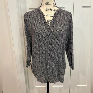 Black and White Monochrome Geometric Blouse LARGE